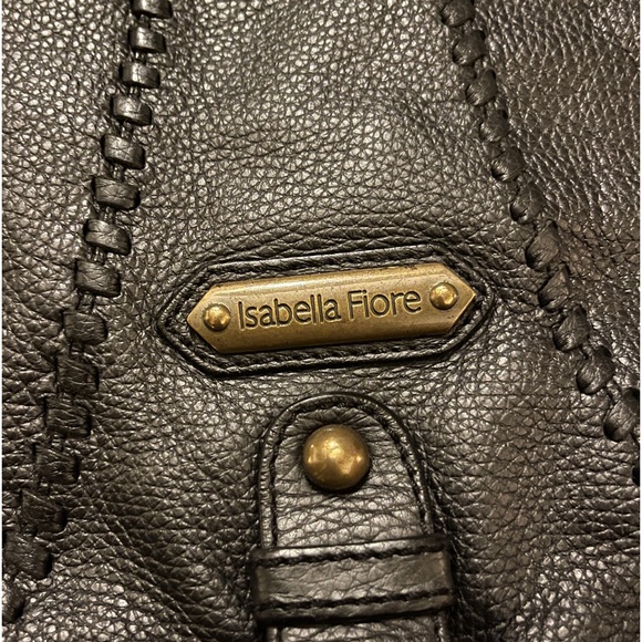 Isabella Fiore gold studded boho black leather satchel purse - Picture 3 of 5